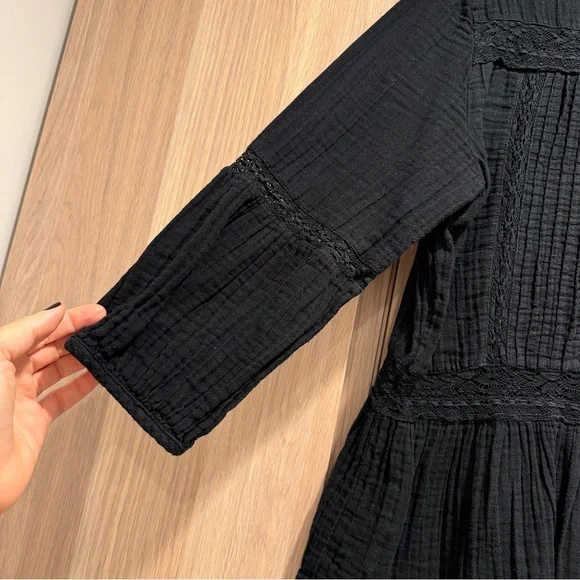 Zara Women Black Bohemian Blouse Lace Detail - L - Picture 3 of 7